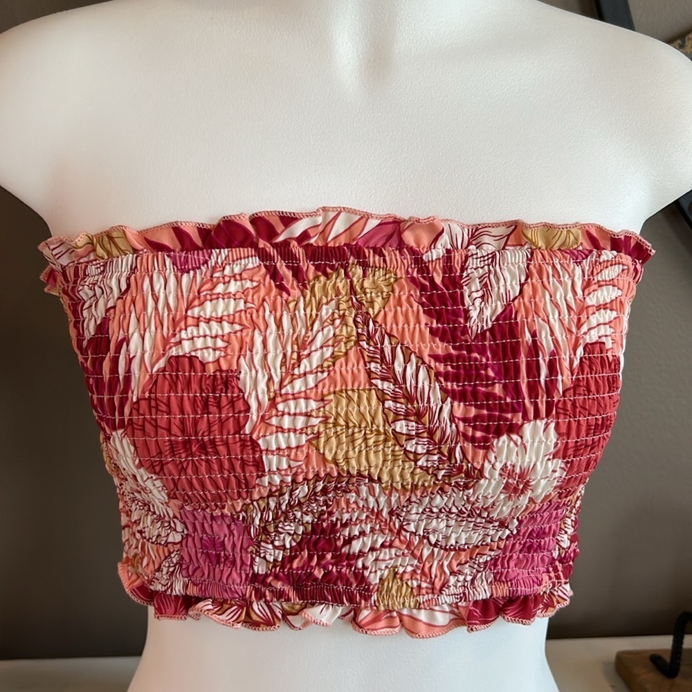 SHEIN Smocked Floral Bandeau Halter Tube Top Size Large